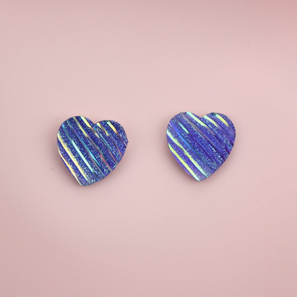 Purple Iridescent Heart Studs Earrings