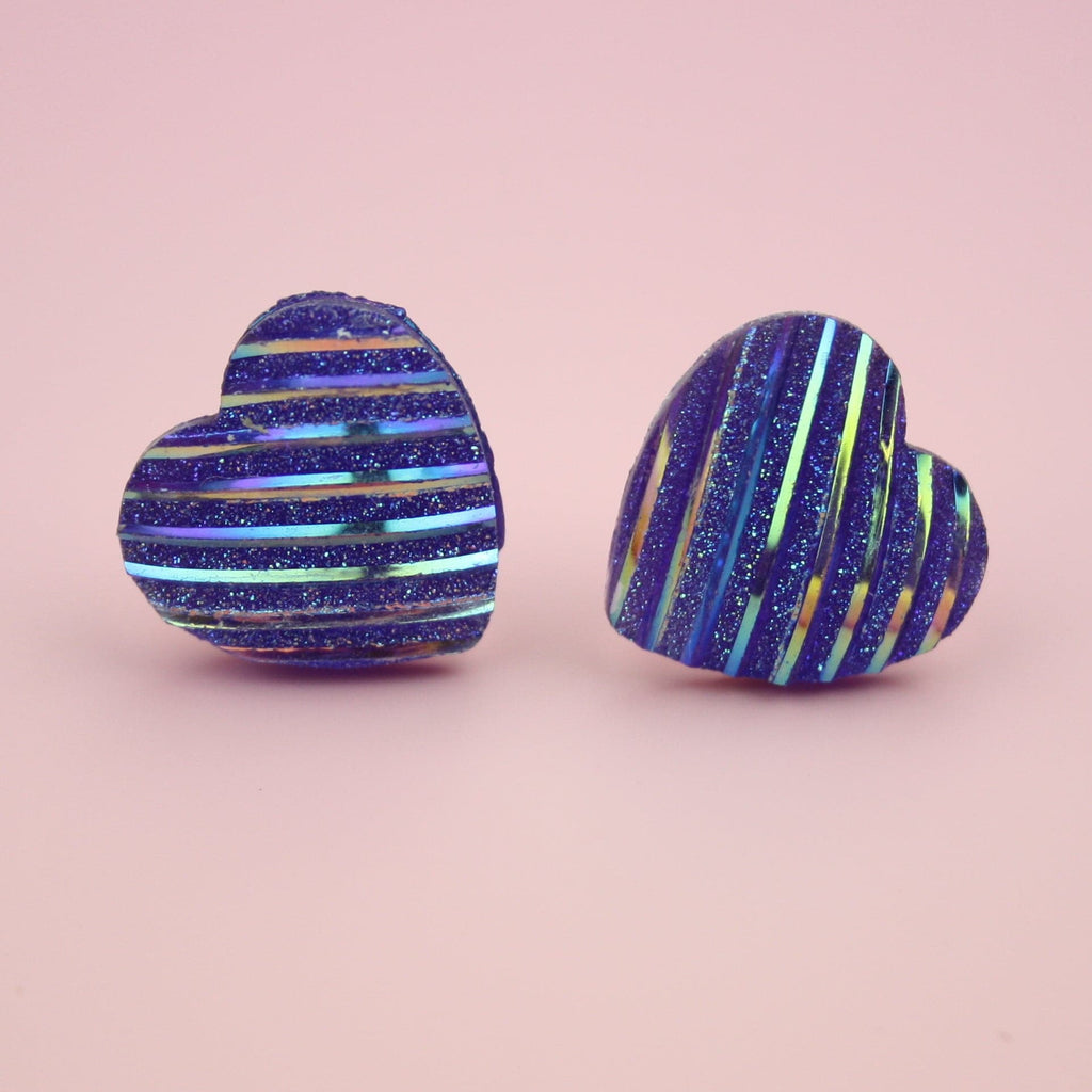 Purple Iridescent Heart Studs Earrings