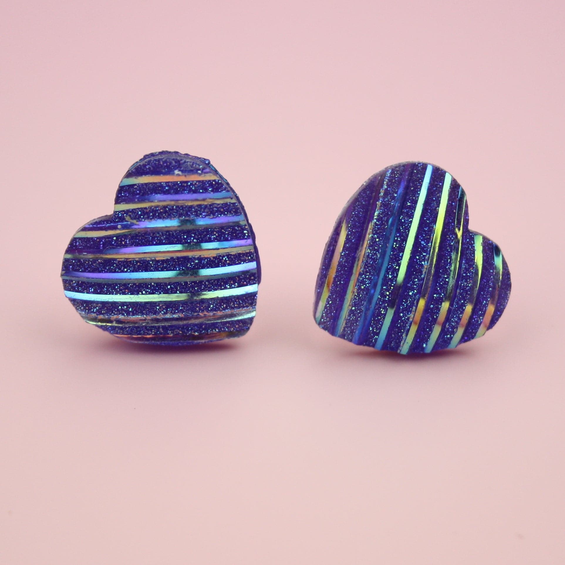 Purple Iridescent Heart Studs Earrings