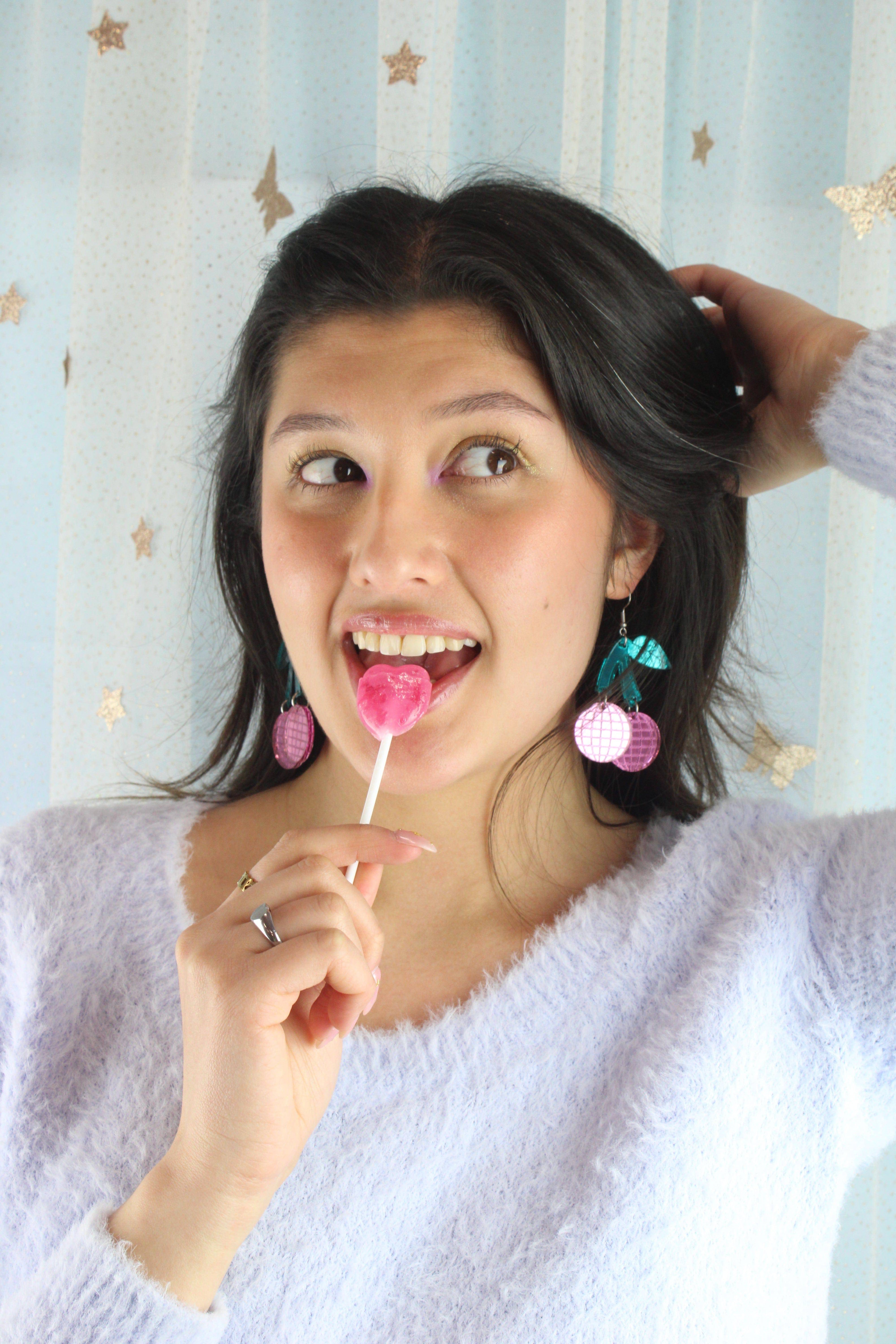 Pink Disco Cherry Earrings