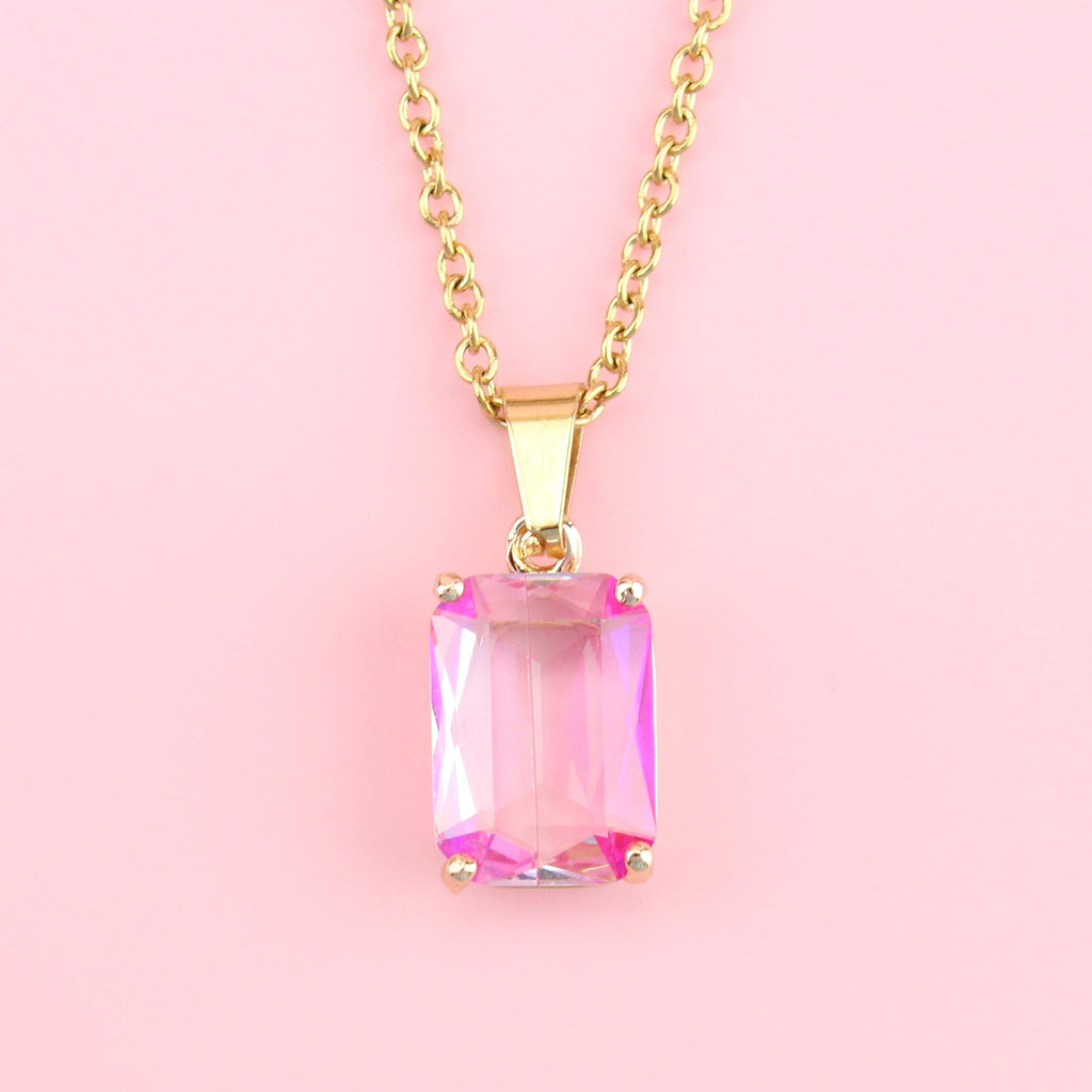 Pink Emerald Cut Necklace