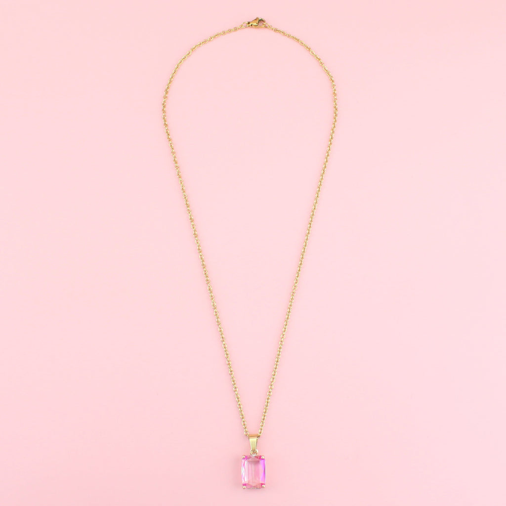 Pink Emerald Cut Necklace