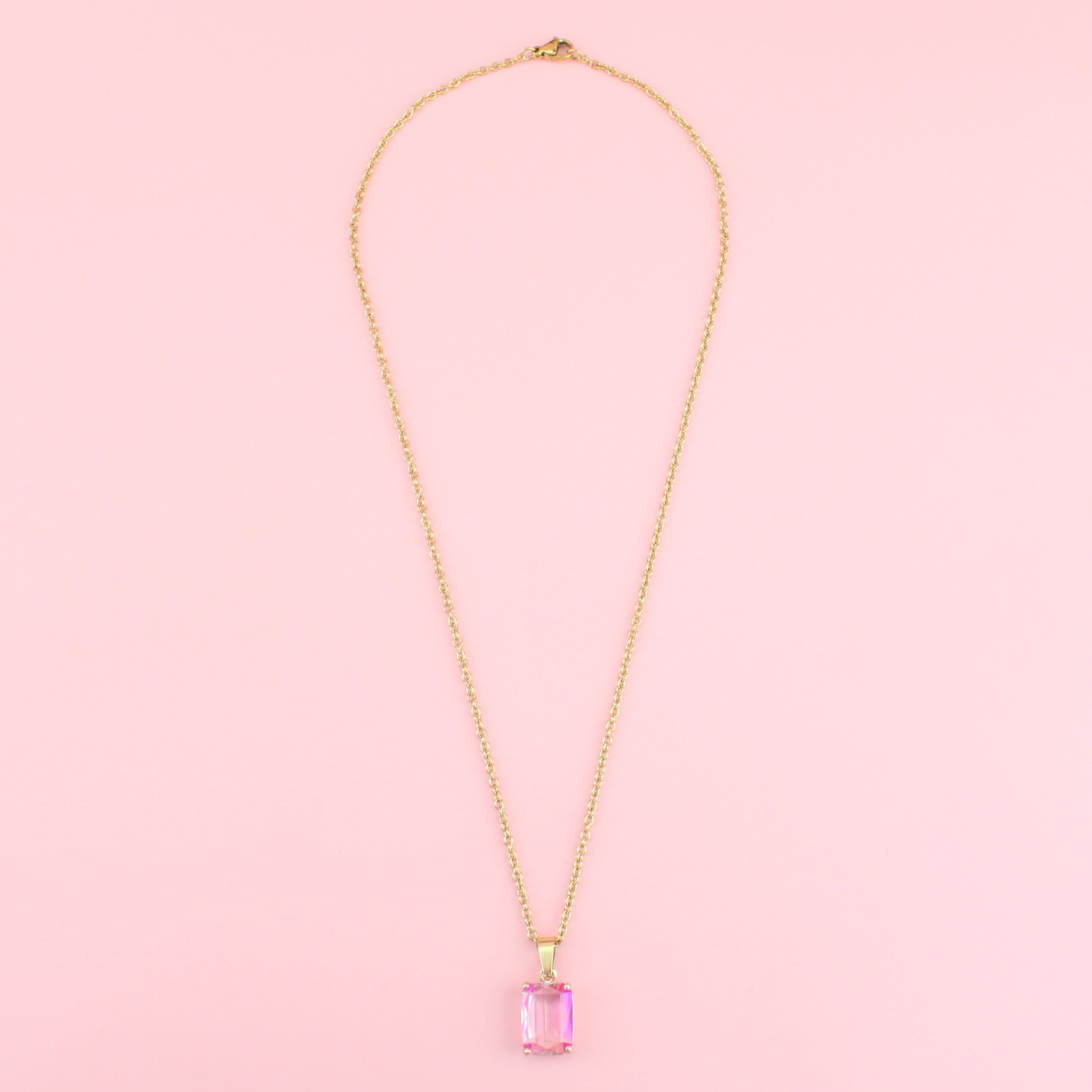 Pink Emerald Cut Necklace