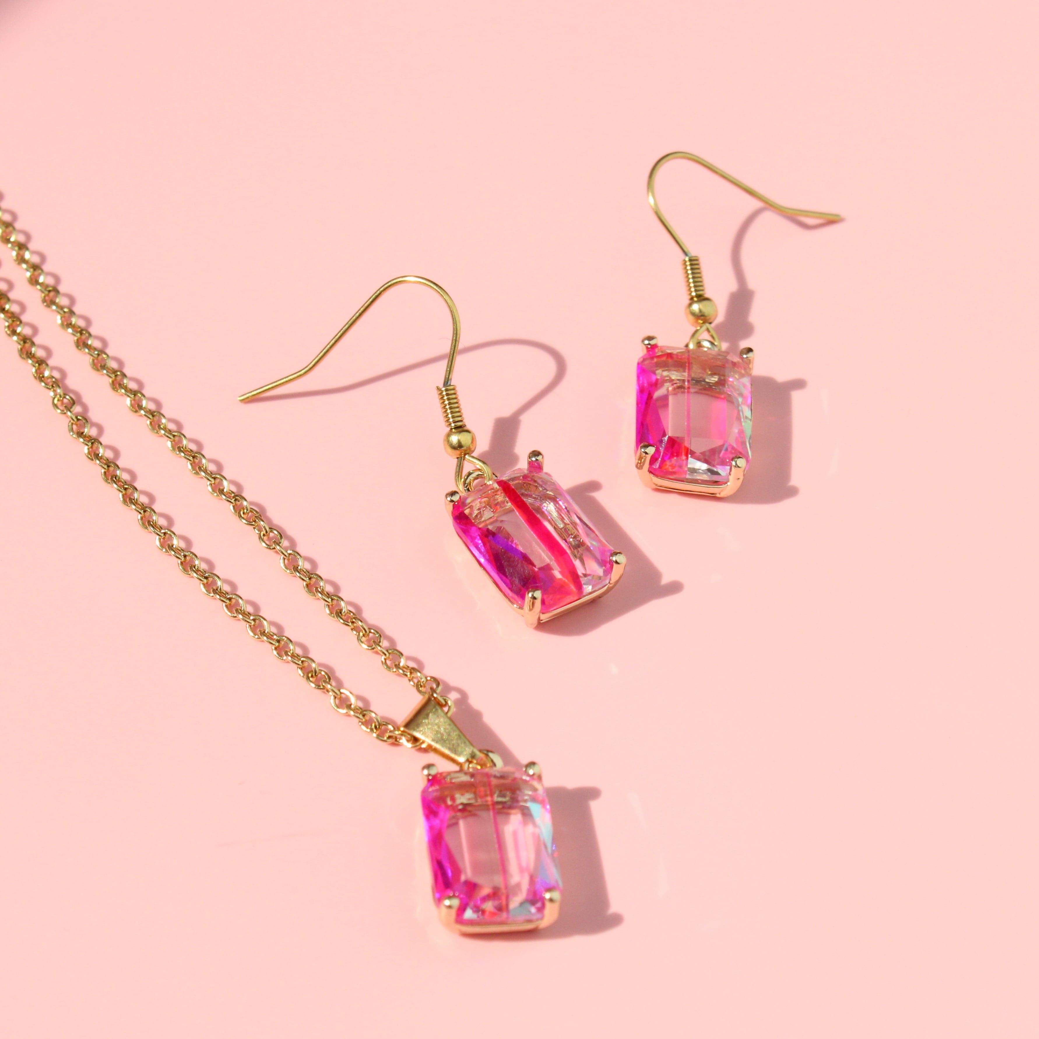 Pink Emerald Cut Necklace