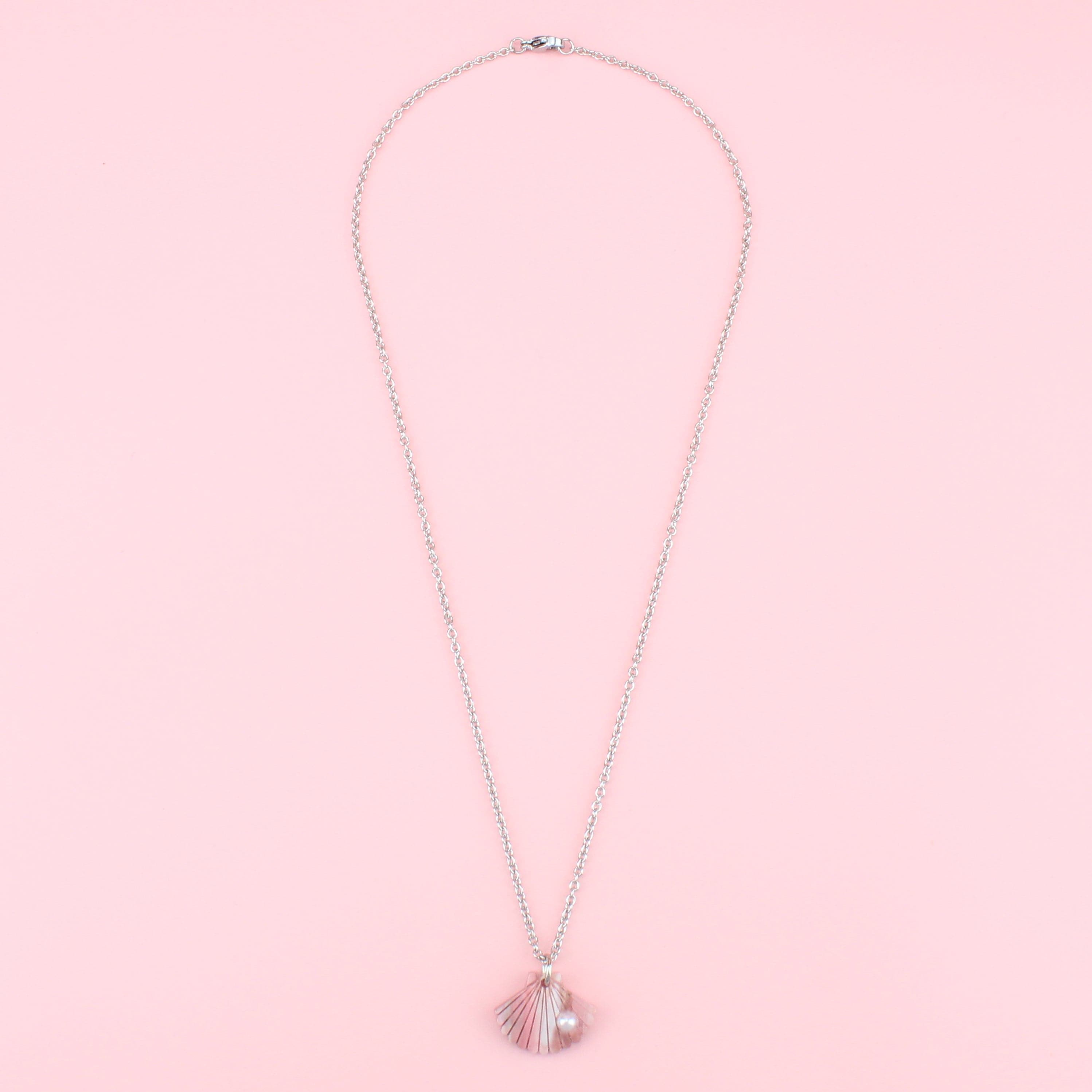 Pink Marble Shell Pendant Necklace