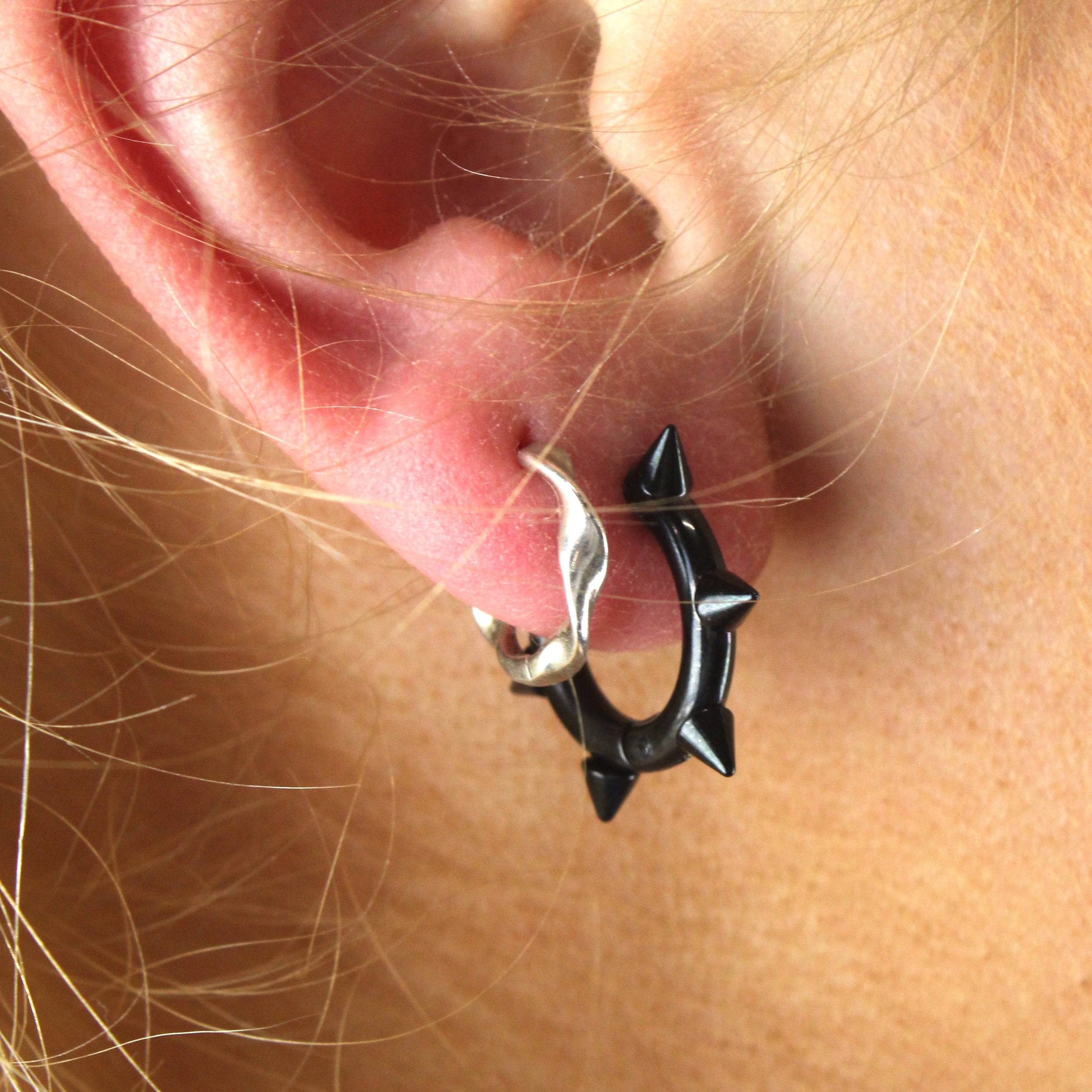 Punk-fection Spike Huggie Hoop Earrings (Black)
