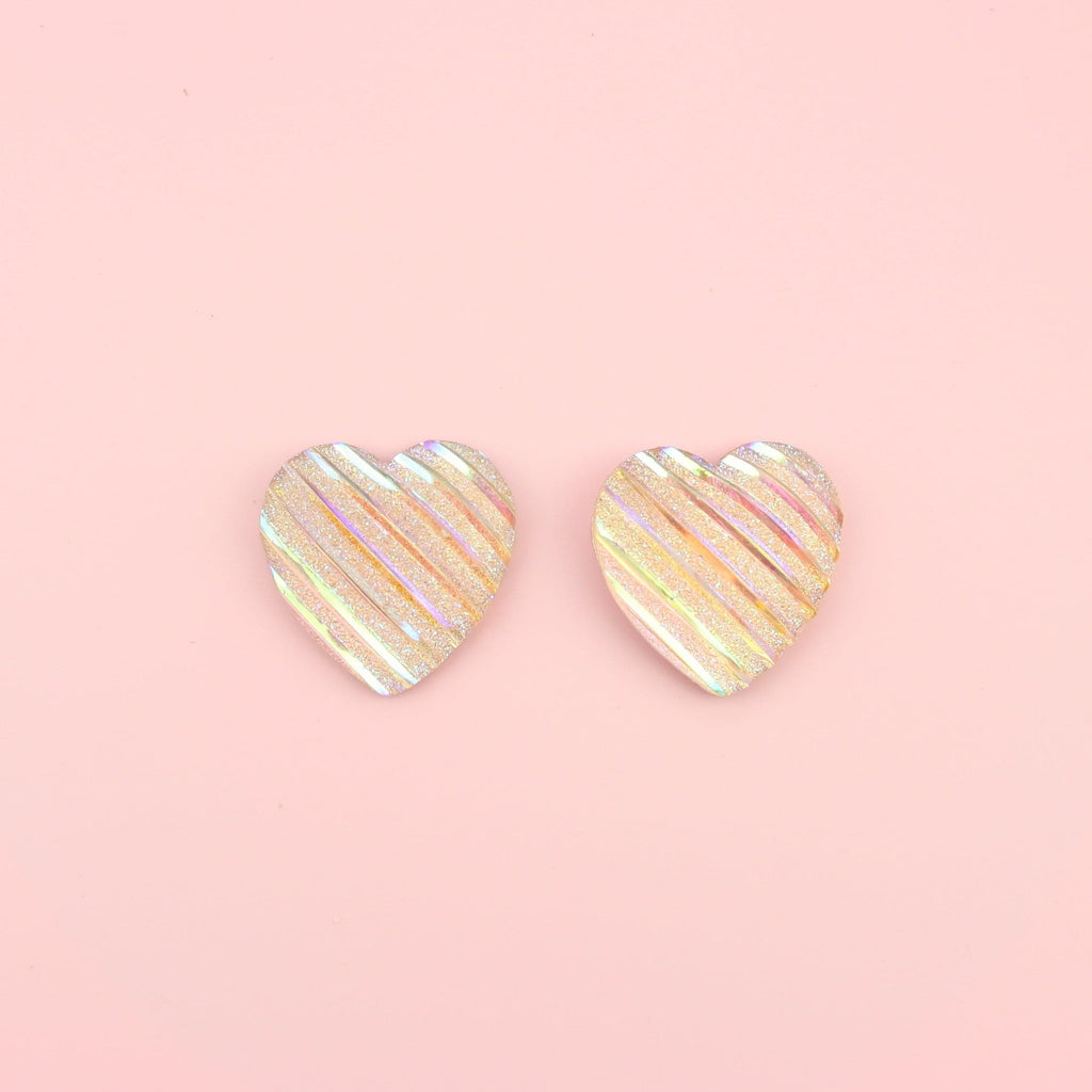 Pink Iridescent Heart Studs Earrings