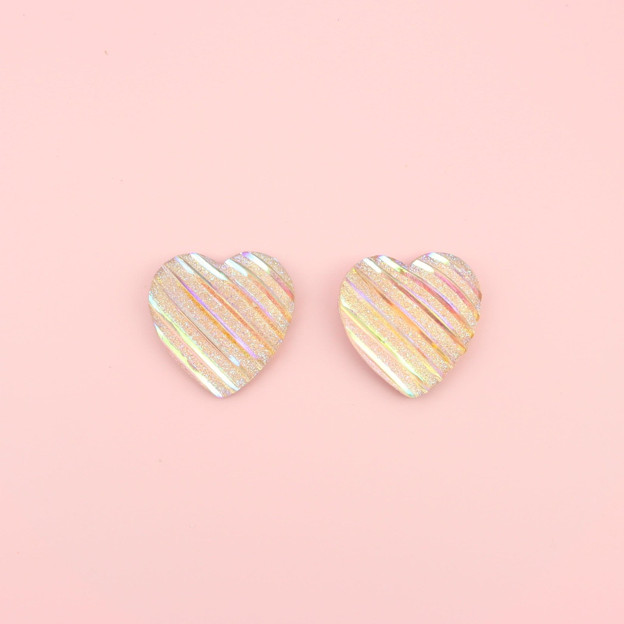 Pink Iridescent Heart Studs Earrings