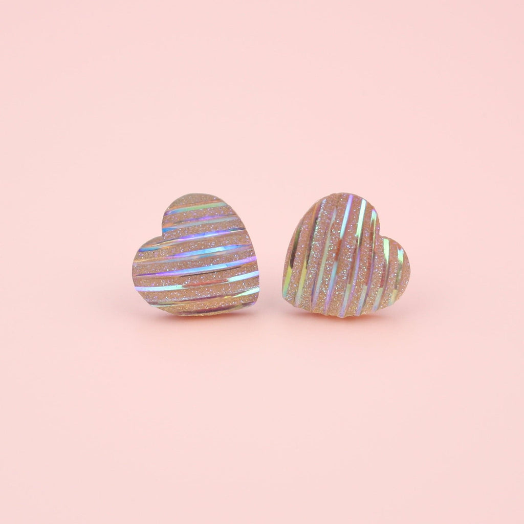 Pink Iridescent Heart Studs Earrings