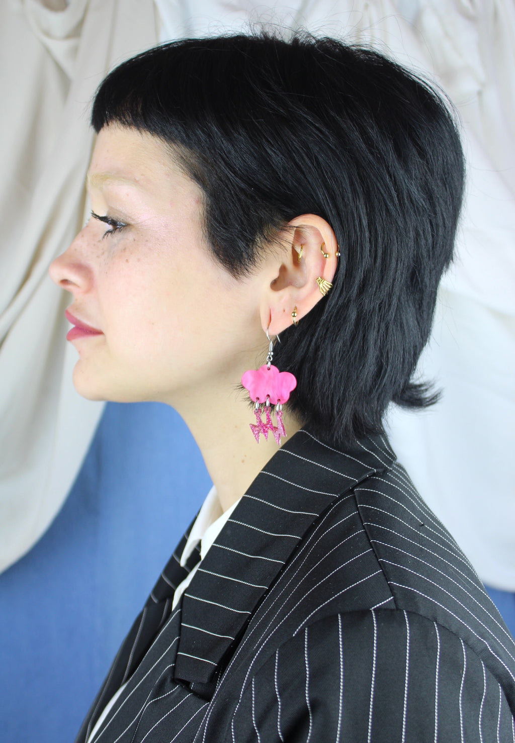 Pink Glitter Acid Lightning Earrings