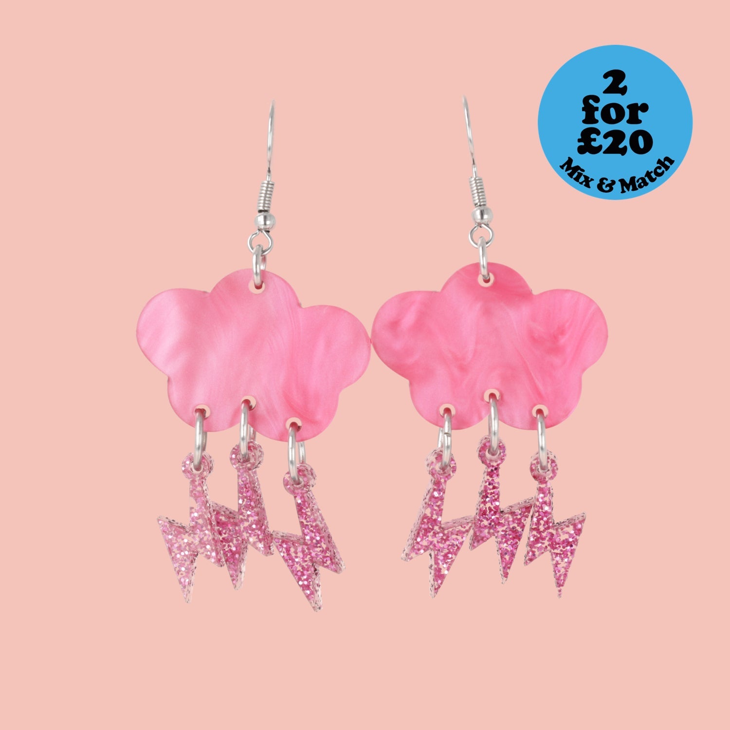 Pink Glitter Acid Lightning Earrings