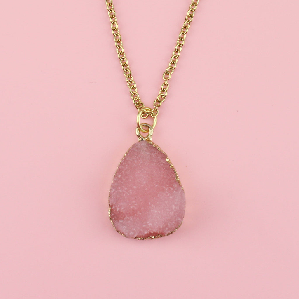 Pink Pear Drop Druzy Necklace