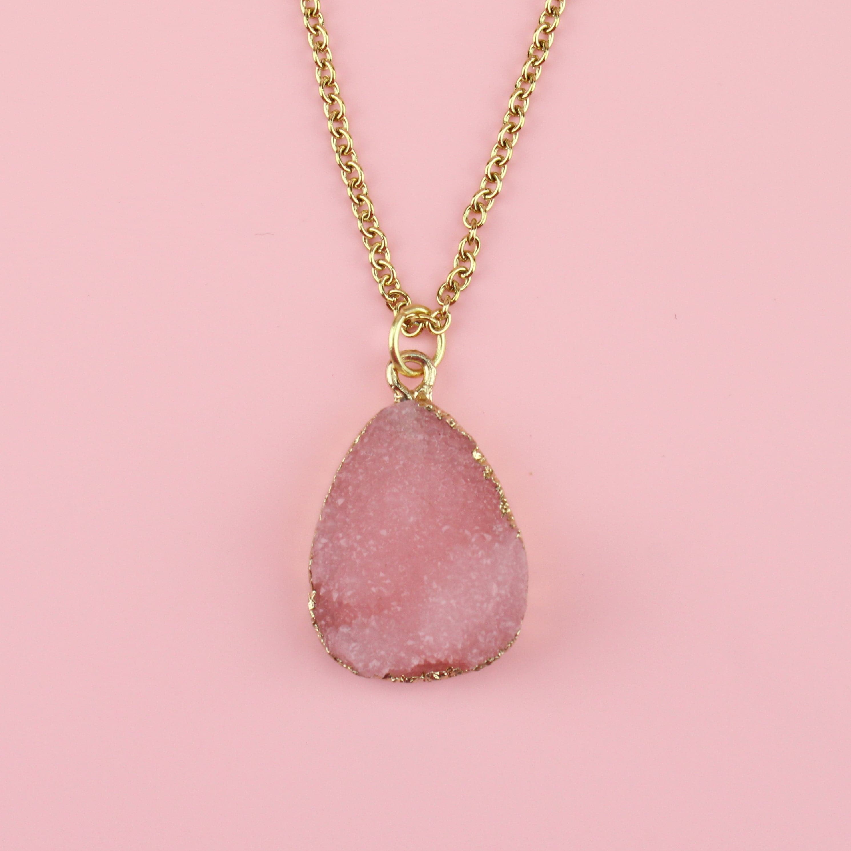 Pink Pear Drop Druzy Necklace