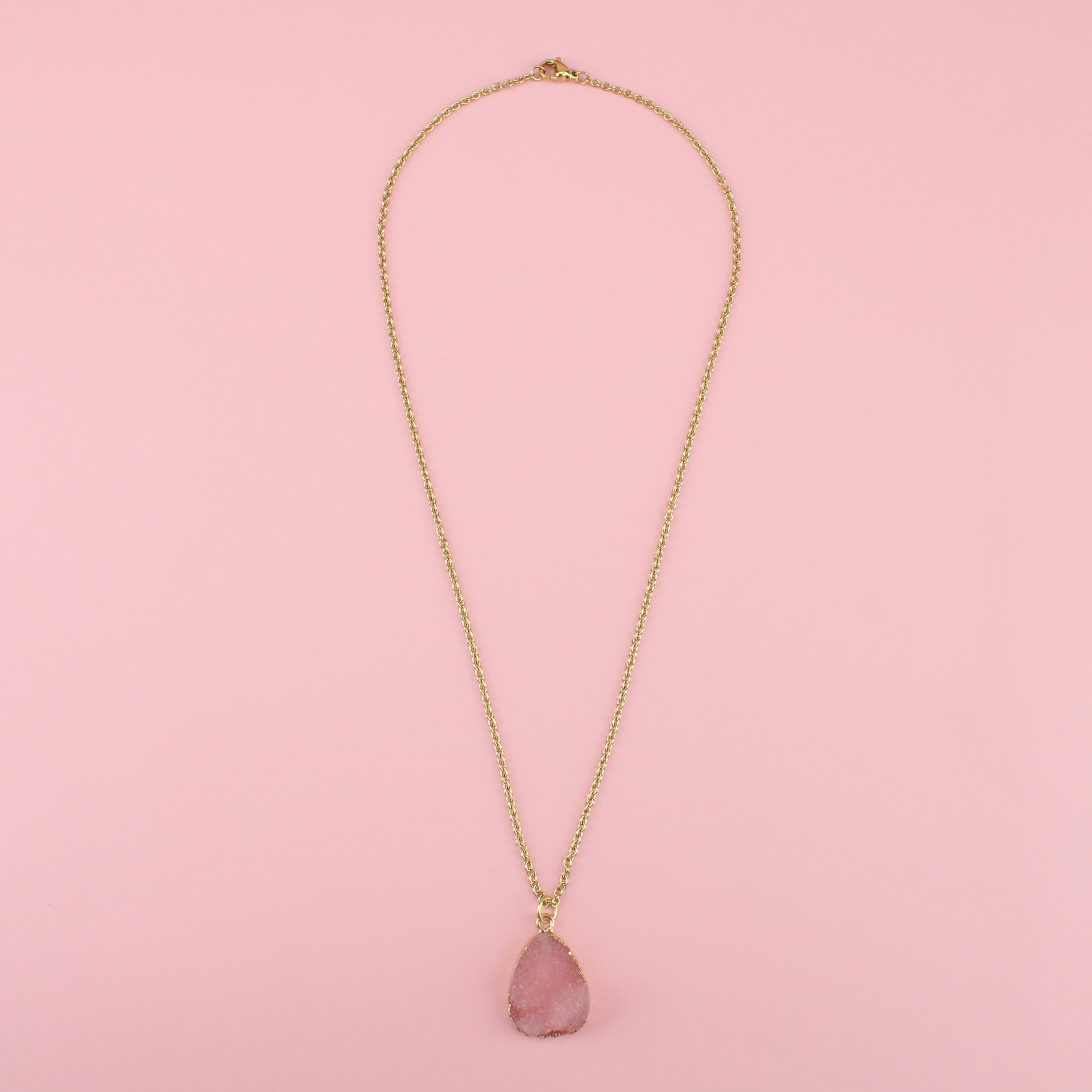 Pink Pear Drop Druzy Necklace