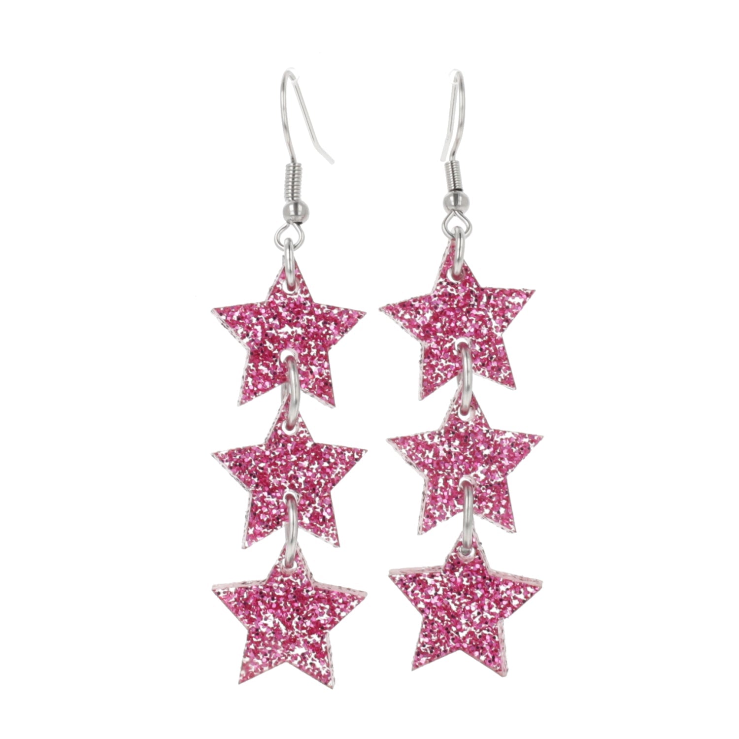 Pink Glitter Star Trio Earrings