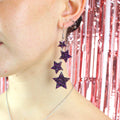 Purple Glitter Cascading Star Drop Earrings