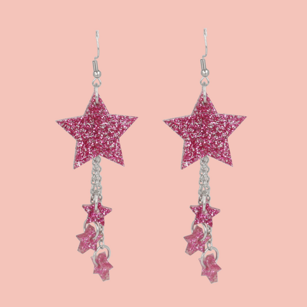 Pink Glitter Shooting Star Earrings