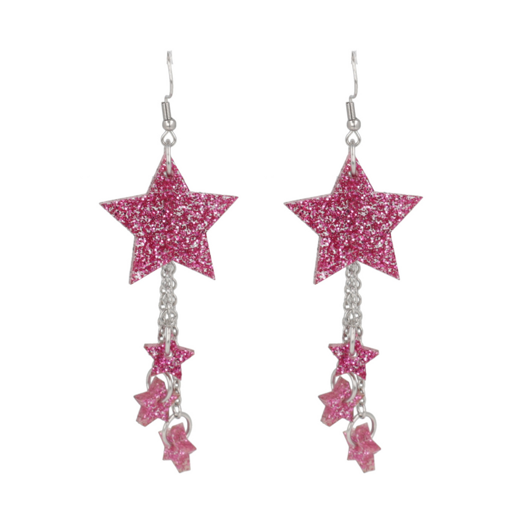 Pink Glitter Shooting Star Earrings