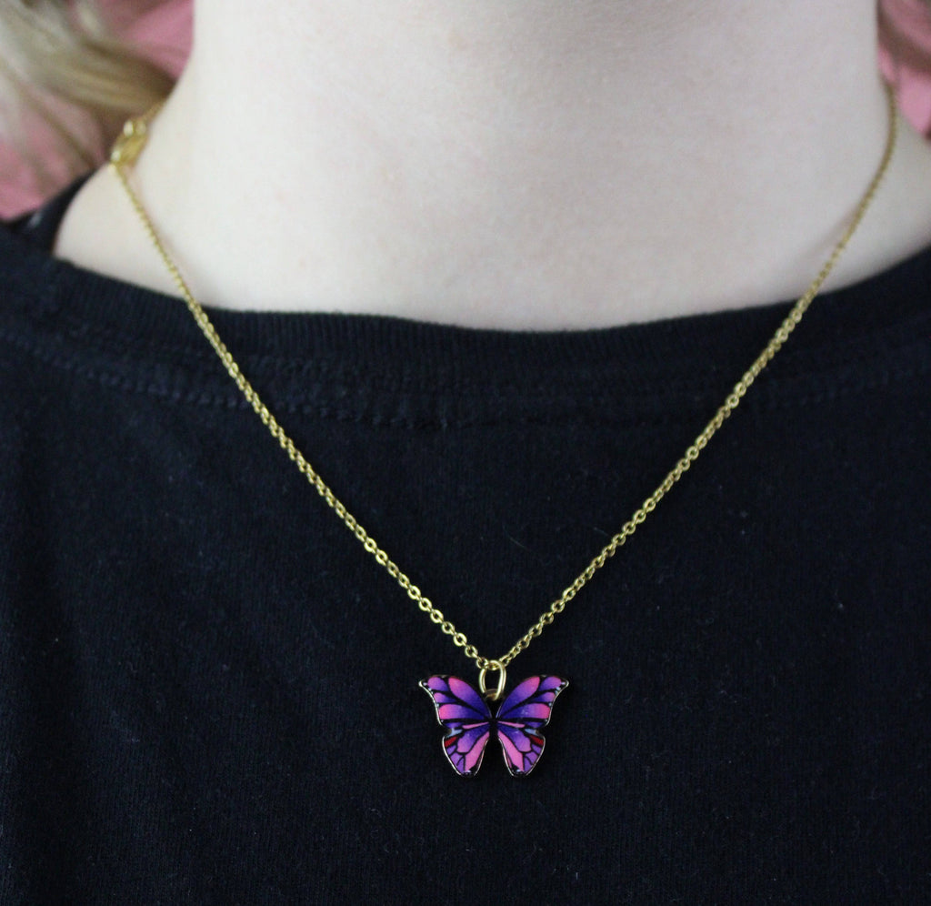 Purple & Pink Butterfly Necklace