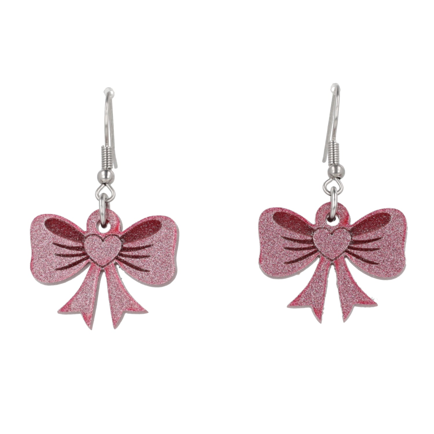 Pink Heart Bow Earrings