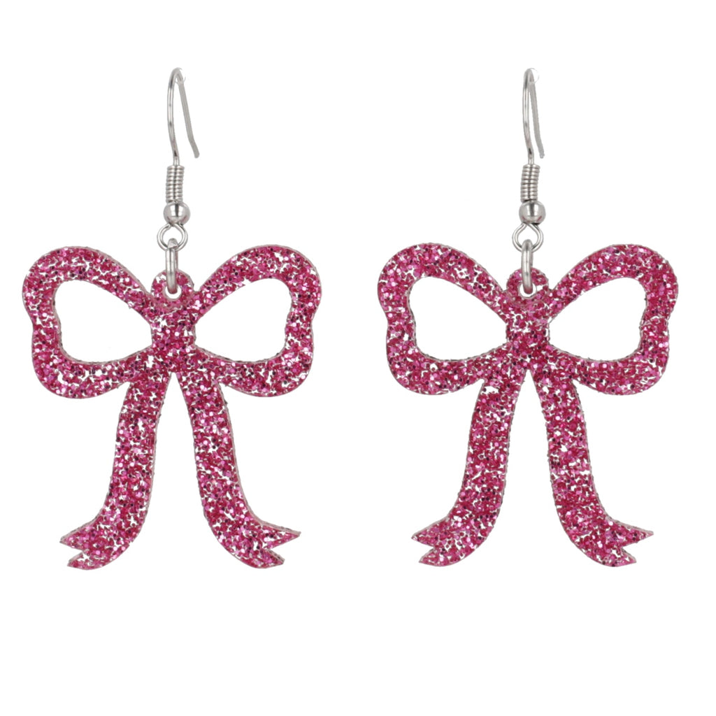 Pink Glitter Bow Earrings