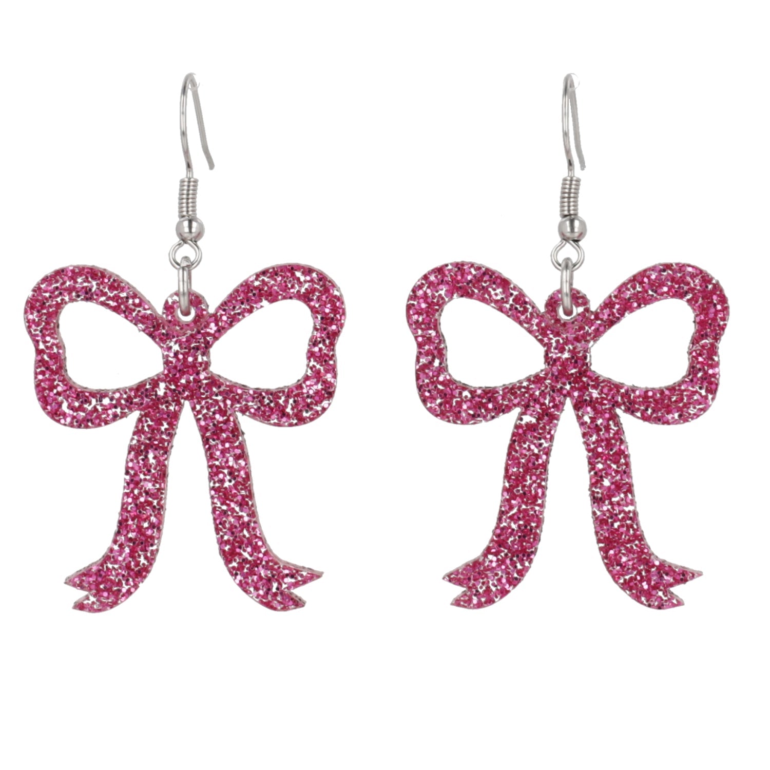 Pink Glitter Bow Earrings