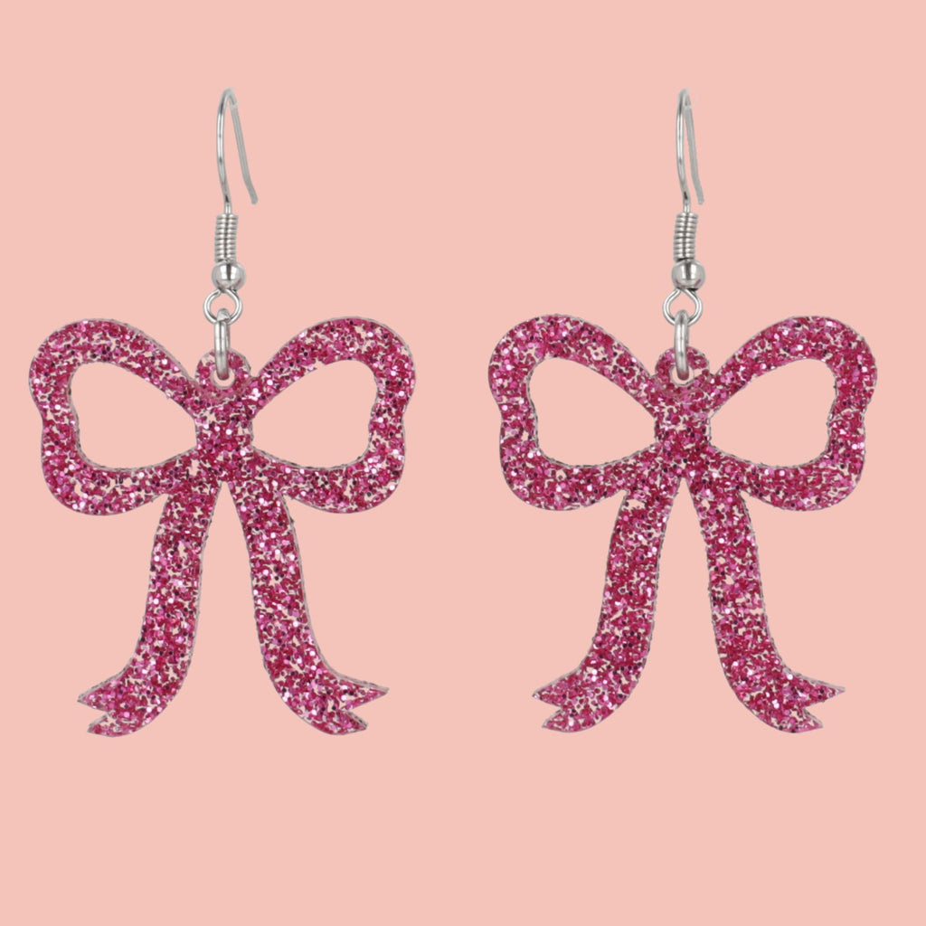 Pink Glitter Bow Earrings