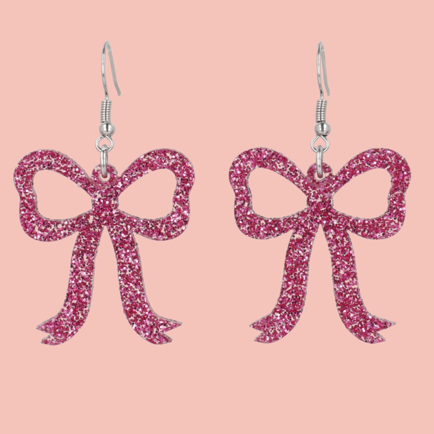 Pink Glitter Bow Earrings