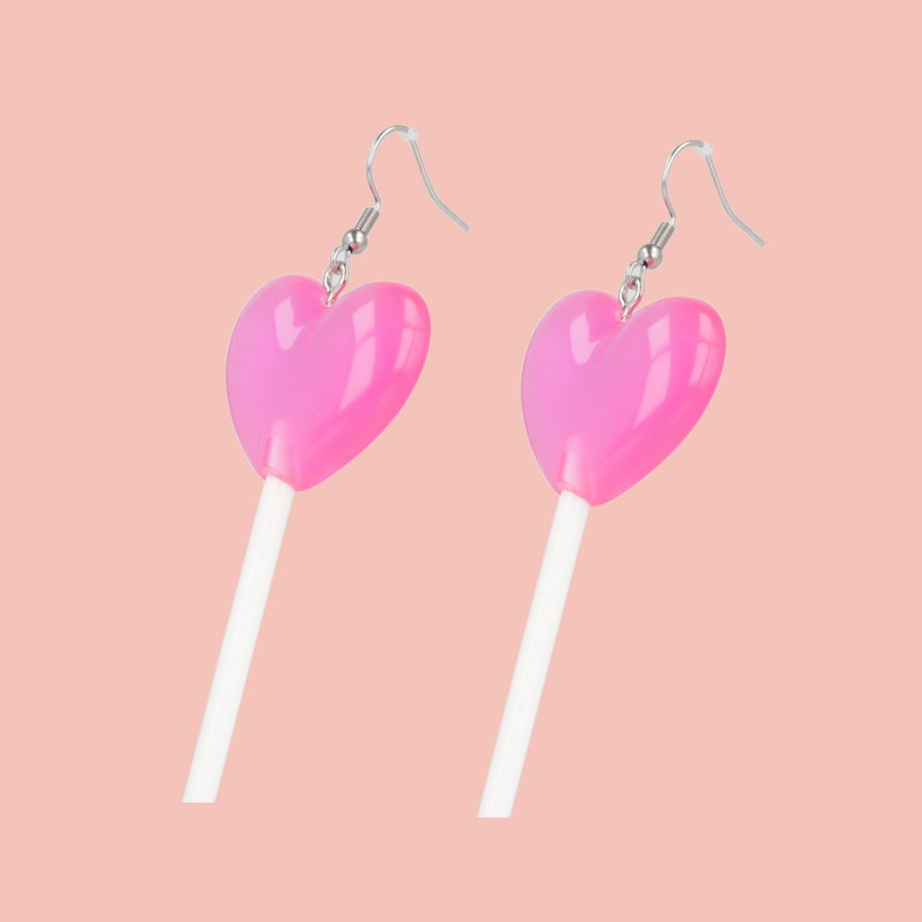 Pink Heart Lollipop Earrings