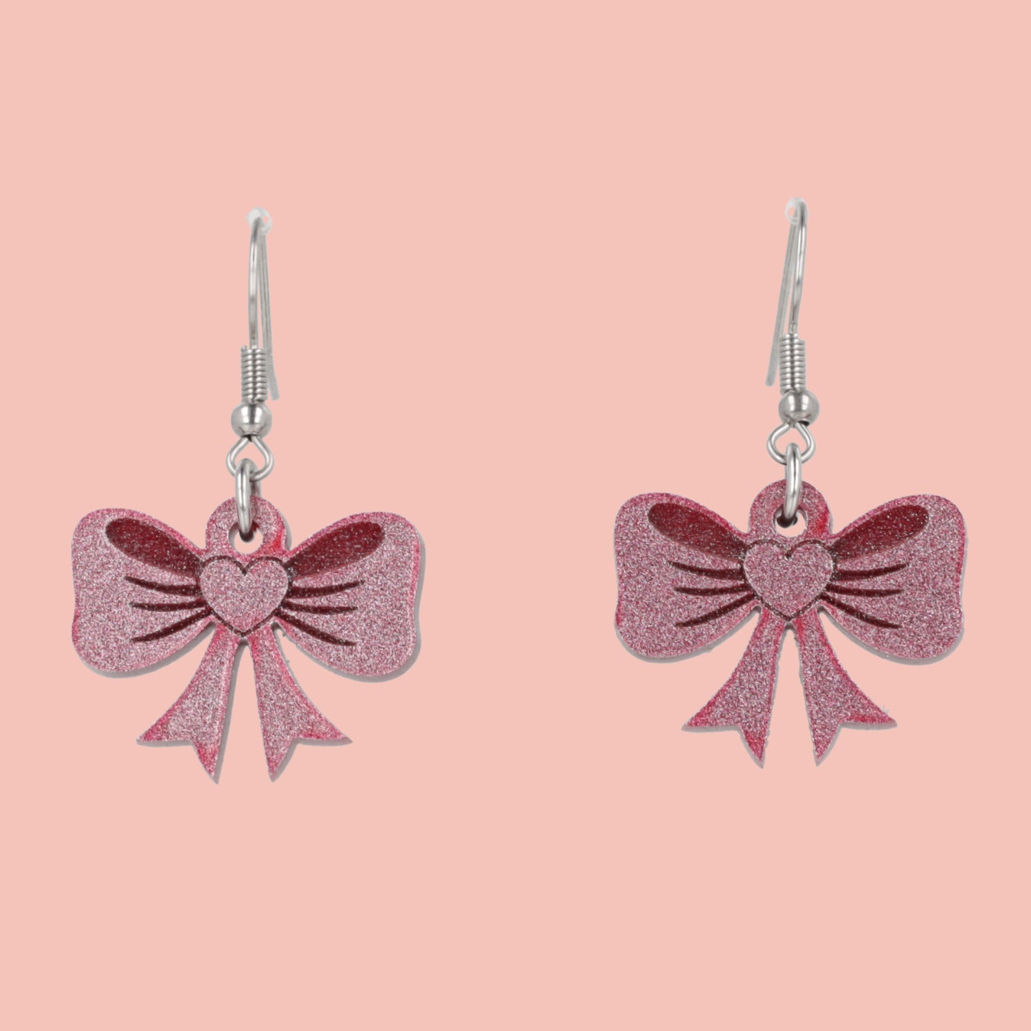 Pink Heart Bow Earrings