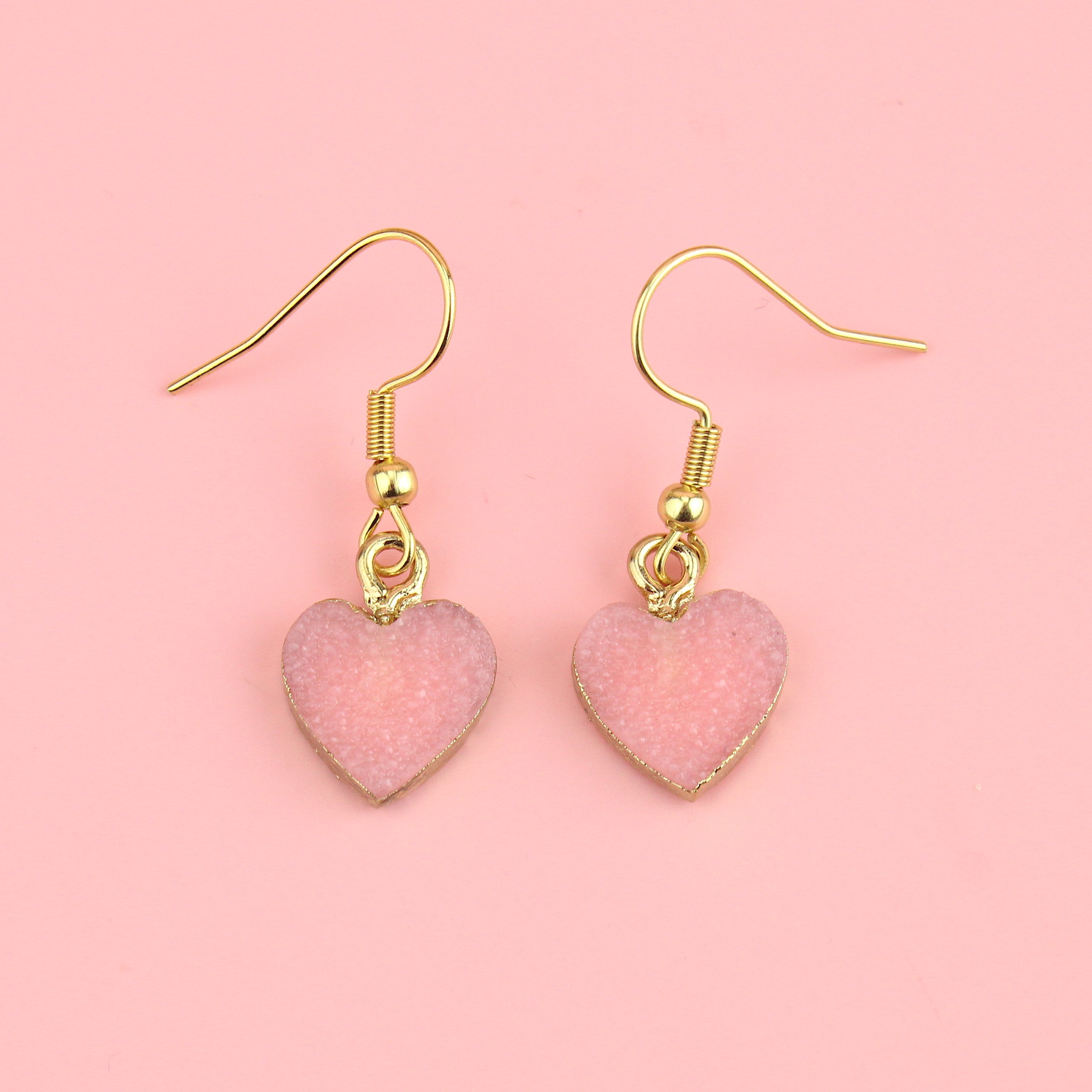 Pink Druzy Heart Earrings