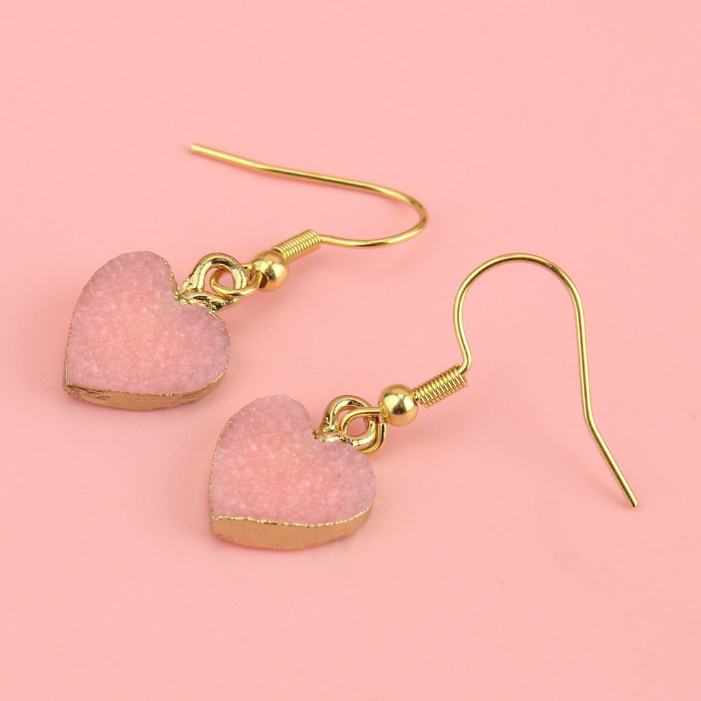 Pink Druzy Heart Earrings