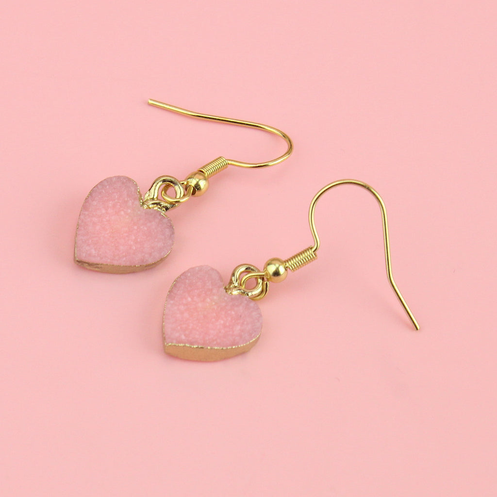 Pink Druzy Heart Earrings