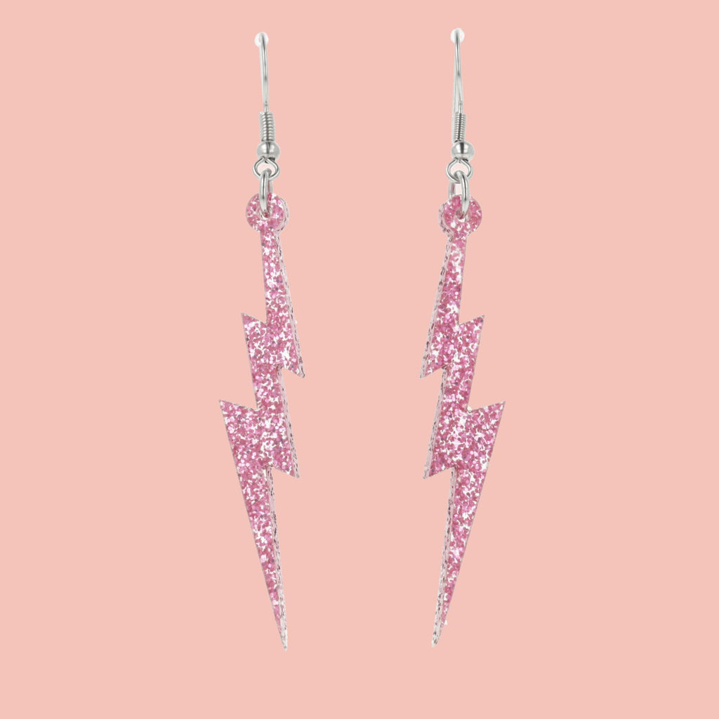 Pink Glitter Lightning Bolt Earrings