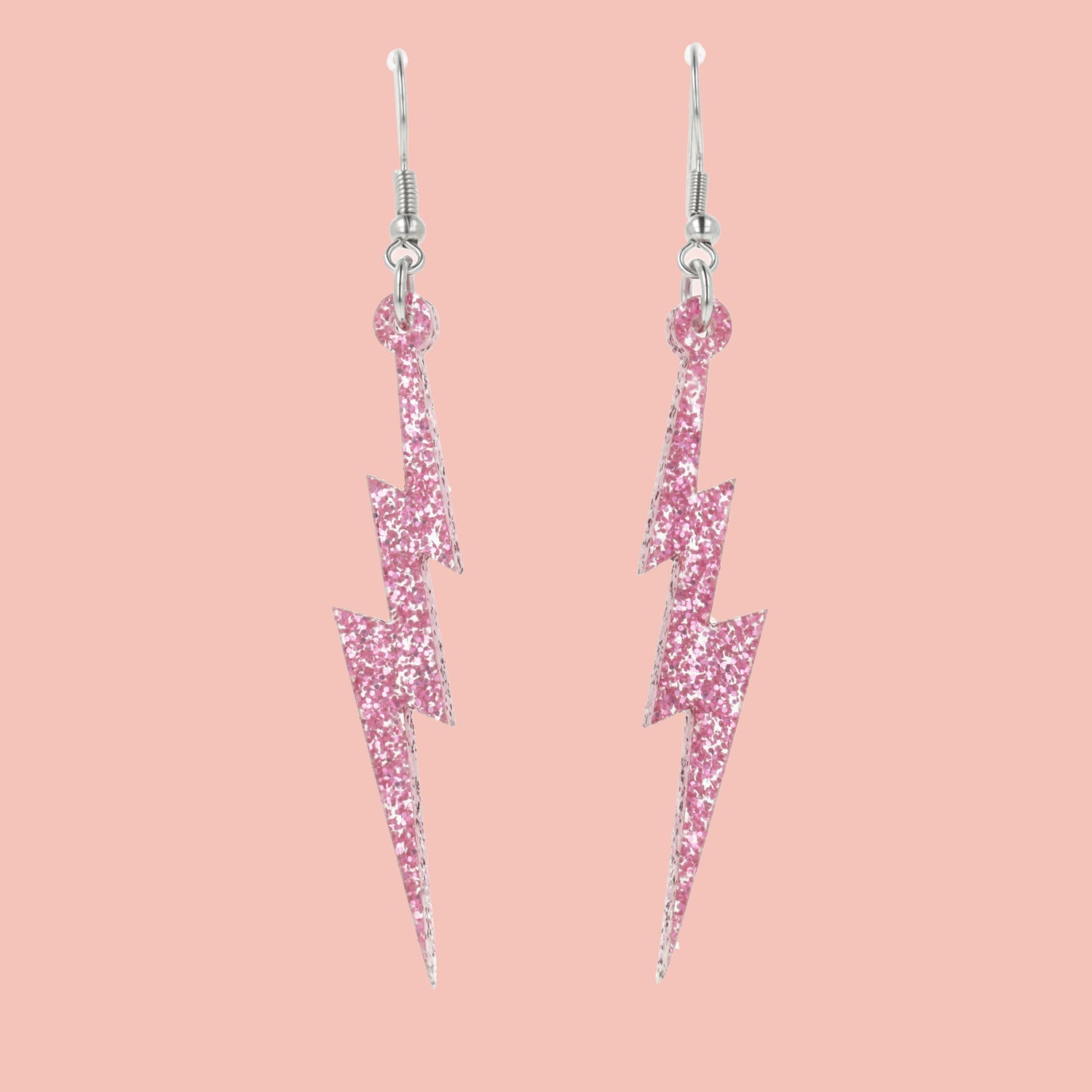 Pink Glitter Lightning Bolt Earrings