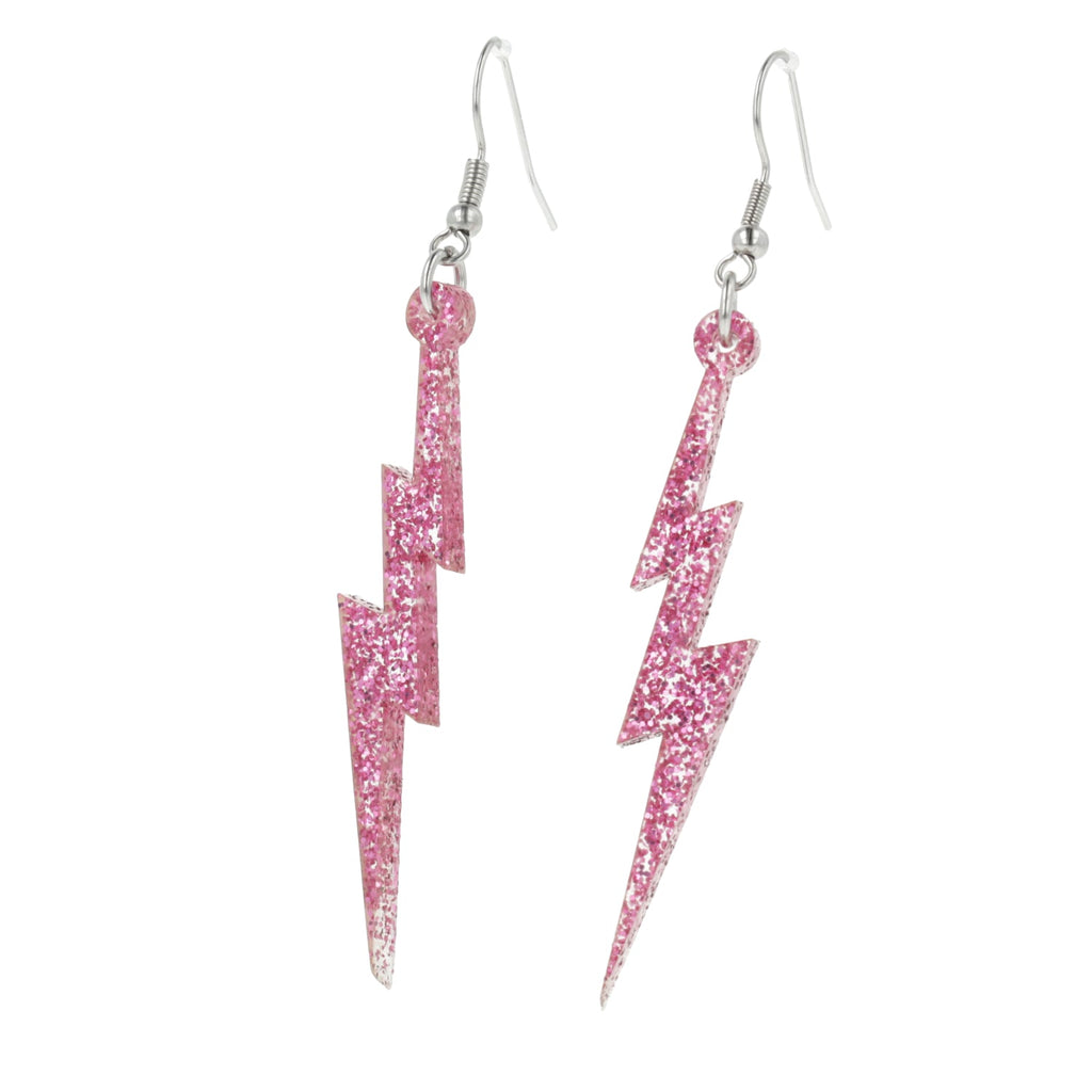 Pink Glitter Lightning Bolt Earrings
