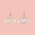 Pink Heart Planet Drop Earrings