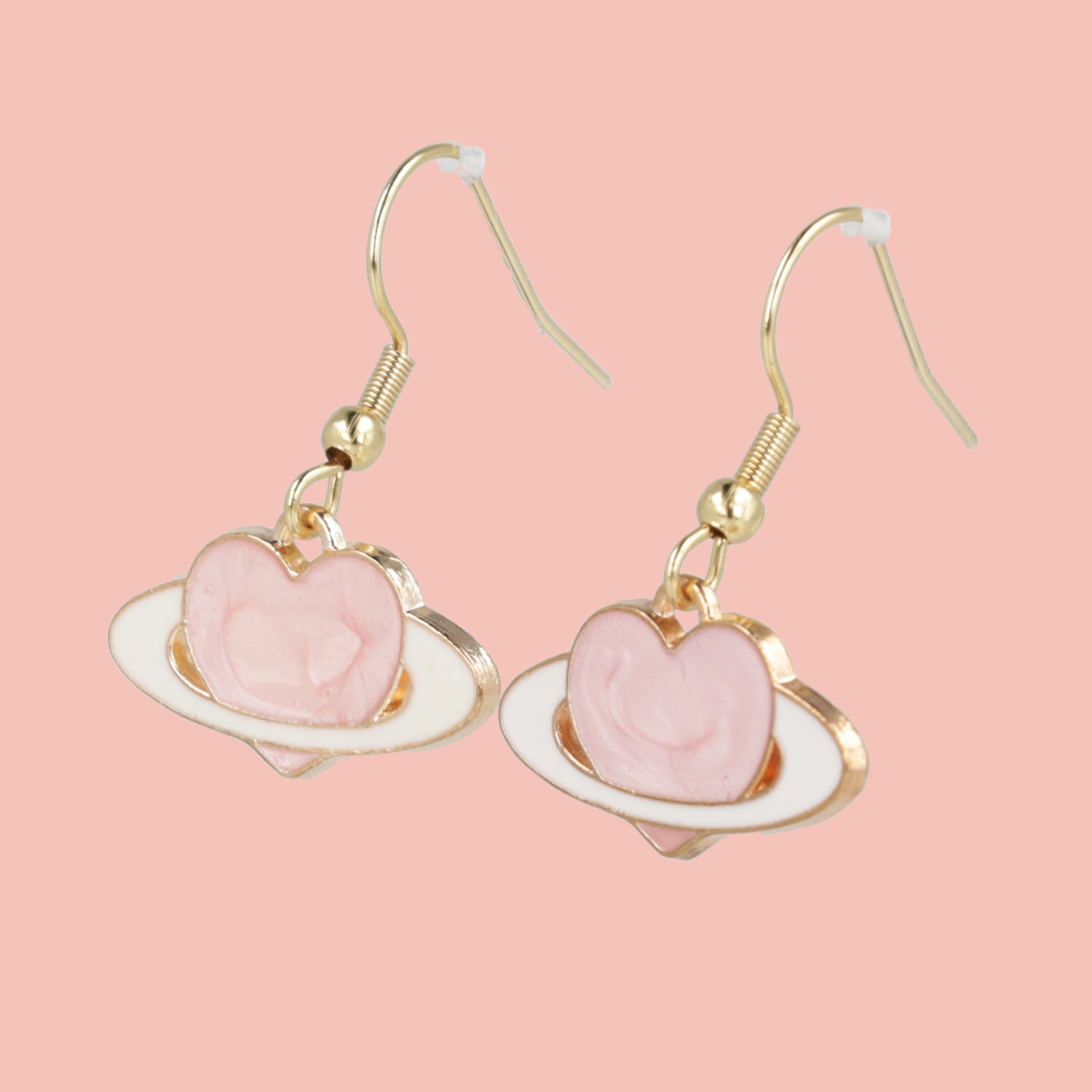 Pink Heart Planet Drop Earrings