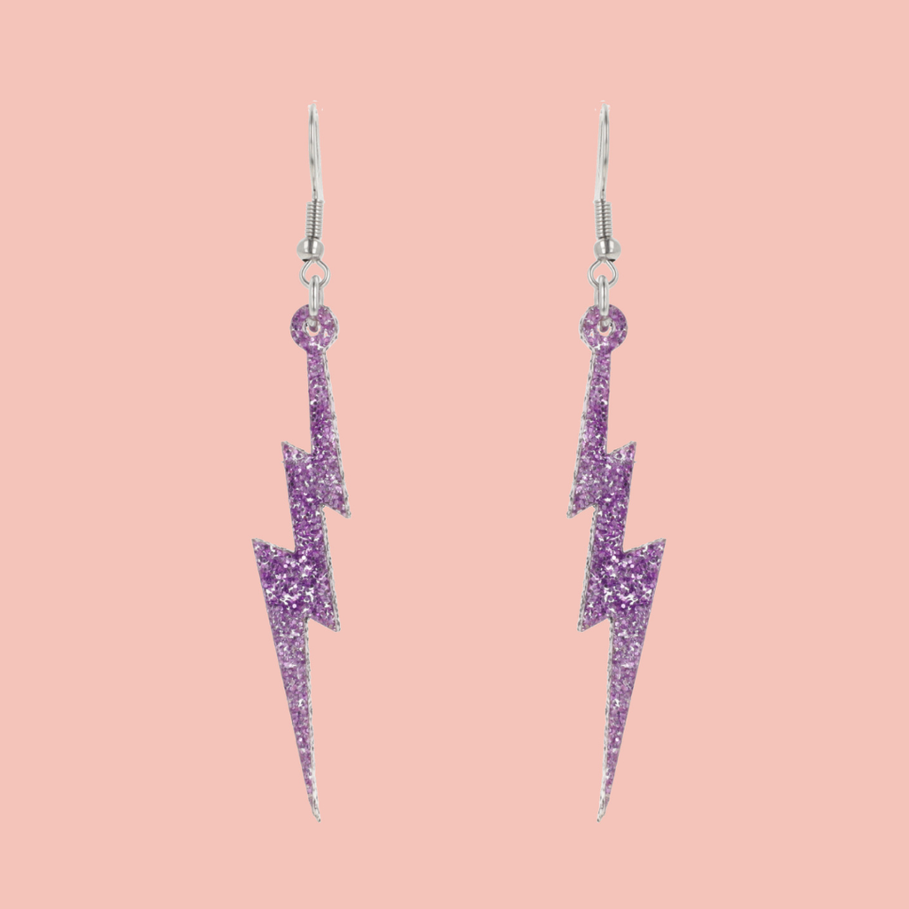 Purple Glitter Lightning Bolt Earrings