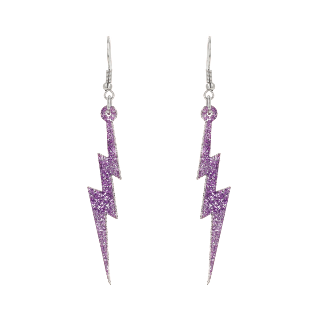 Purple Glitter Lightning Bolt Earrings